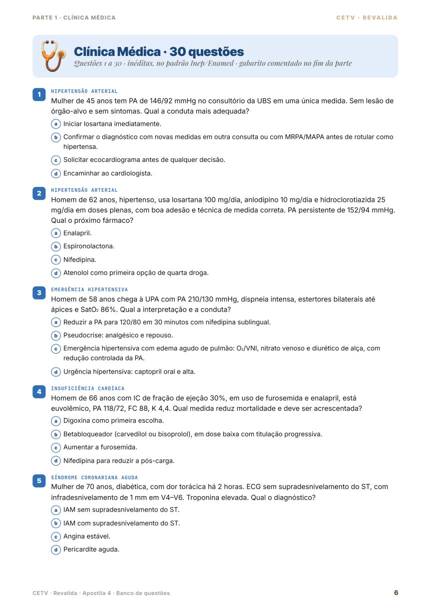 Página real do banco de questões com enunciados e alternativas